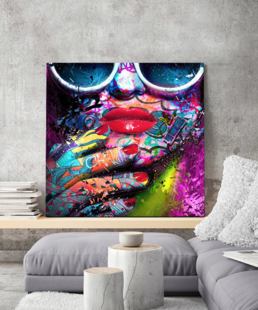 Tableau déco pop art portrait femme lunettes Tableau Deco