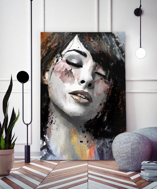 Tableau déco portrait femme larmes de fleur peinture pop art Tableau Deco