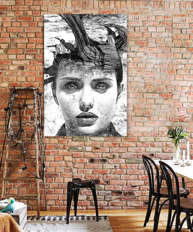 Tableau déco portrait femme dunes - noir et blanc - Tableau Deco