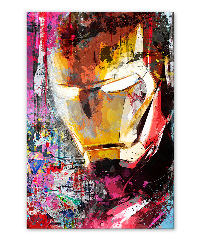 Tableau / Cadre Iron Man gravé et peint sur bois à la main