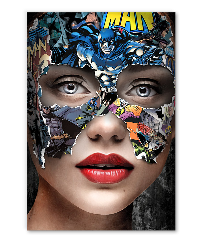 Tableau déco portrait femme masque Batman Dc Comics - Tableau Deco
