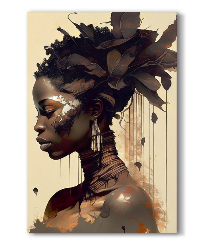 Tableau d co portrait femme africaine chevelure de feuilles