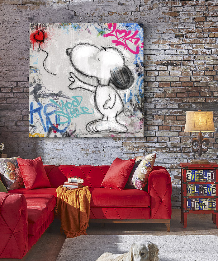 Banksy américain : Art mural sur toile Snoopy Love - Canvas Poster