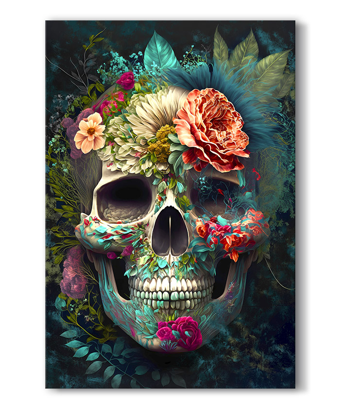 Tableau déco Crâne tête de mort floral - Tableau Deco