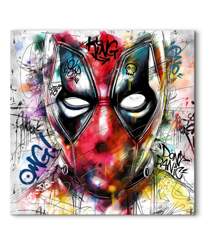 Tableau déco Deadpool aquarelle street art Marvel super héros comics